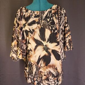 Dressbarn Black and Brown Floral Blouse